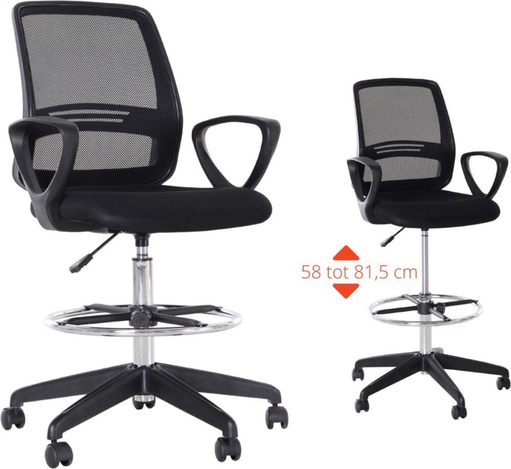Bureaustoel - Ergonomische bureaustoel - Met voetensteun - Mesh - Zwart