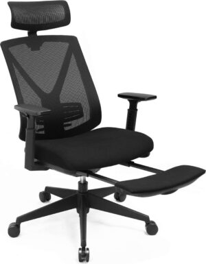 Ergonomische Bureaustoel met Voetensteun - Verstelbare Computerstoel - Verstelbare hoofdsteun en armleuning - Zwart - Mesh