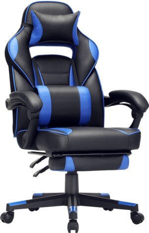 Gamestoel Peri PRO - Stoel met voetensteun - Verstelbaar - Blauw - Ergonomische bureaustoel - 150KG