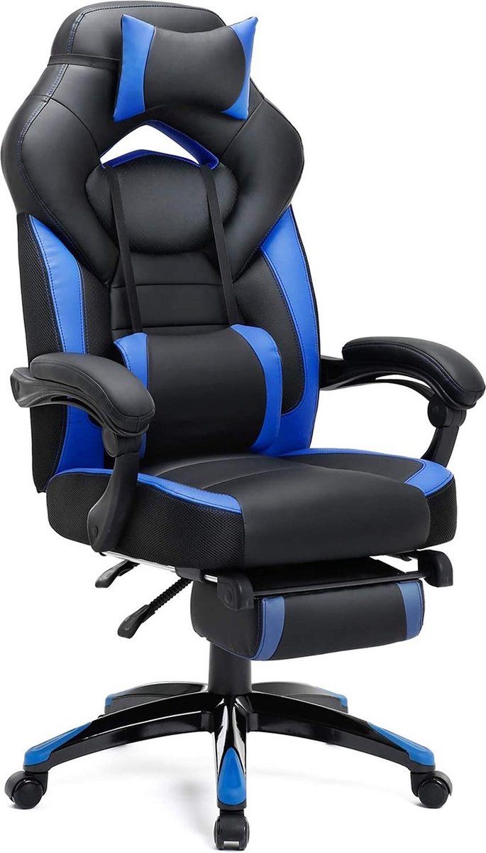 Gamingstoel Yuda - Blauw - Verstelbaar - Stoel - Gamingstoel met voetensteun - Ergonomische bureaustoel