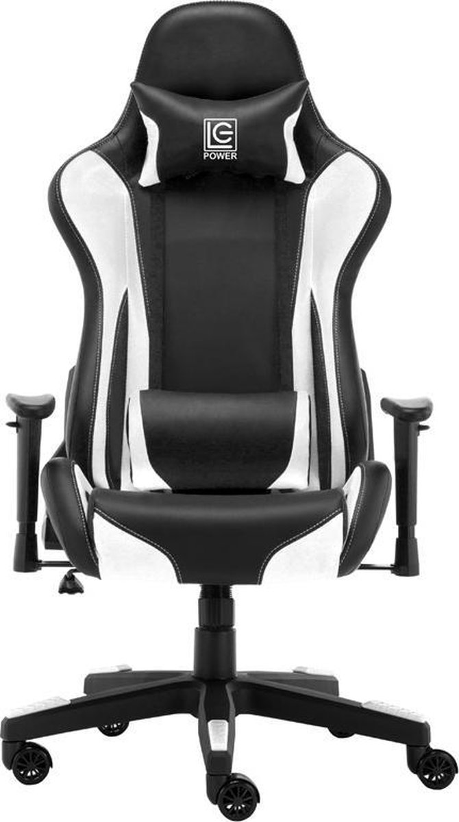 LC-Power Milo Elite Game stoel - Bureaustoel - Gaming Stoel - Verstelbare Armleuningen - Stoel met Hoofdkussen - Zwart met Wit