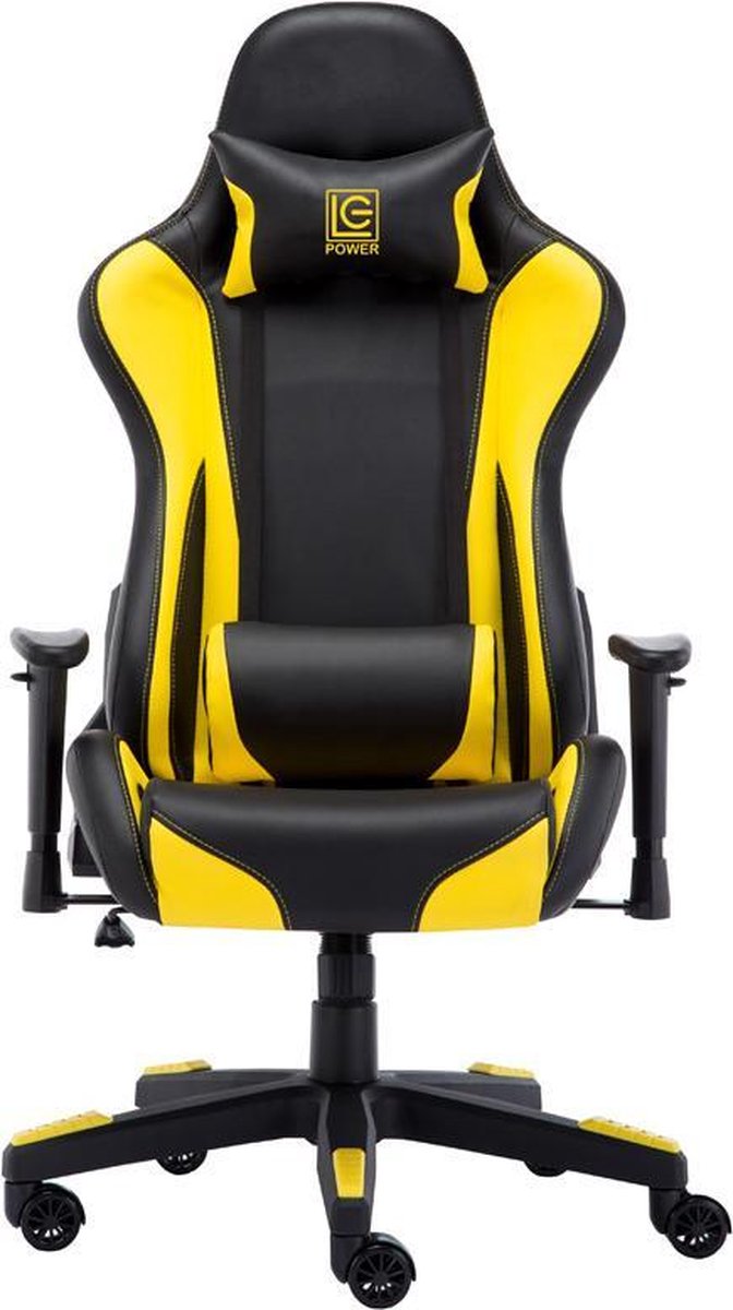 Milo x LC-Power Elite Game stoel - Bureaustoel - Gaming Stoel - Verstelbare Armleuningen - Stoel met Hoofdkussen - Gaming stoel - Zwart met Geel