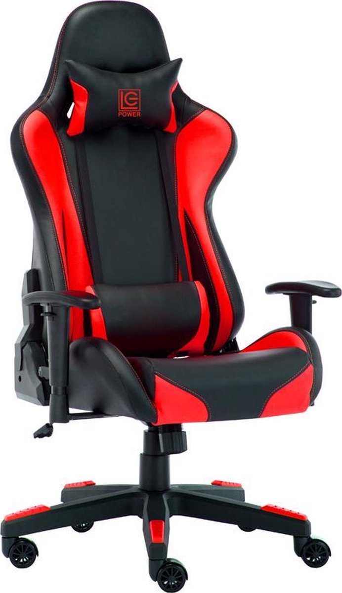Milo x LC-Power Elite Game stoel - Bureaustoel - Gaming Stoel - Verstelbare Armleuningen - Stoel met Hoofdkussen - Gaming stoel - Zwart met Rood