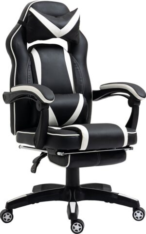 Vinsetto Bureaustoel met voetensteun sportstoel draaistoel directiestoel kussen kunstleer wit 921-120WT