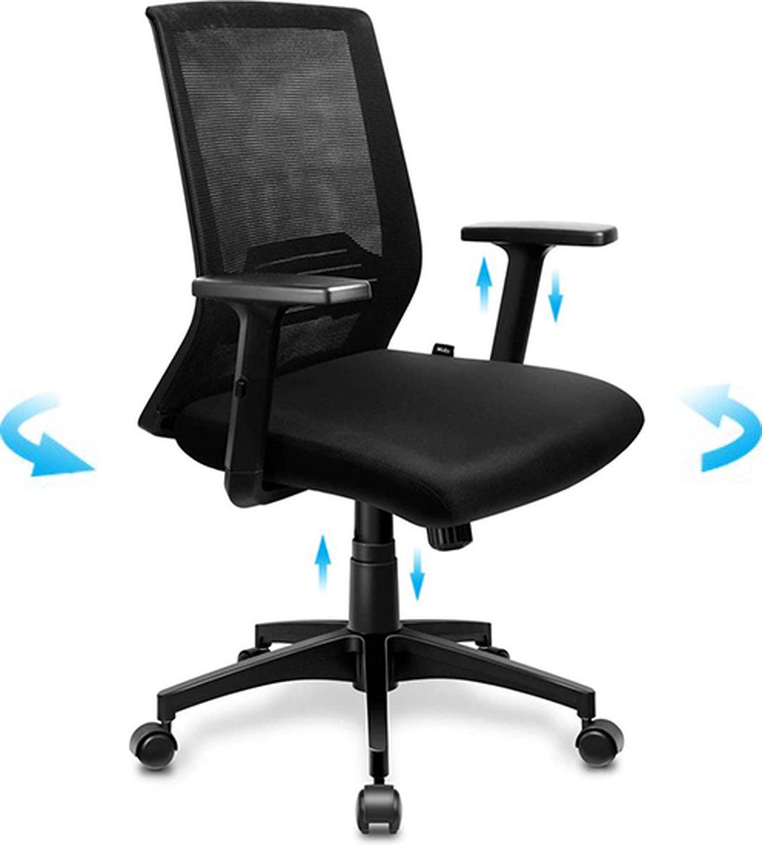 Bureaustoel - Ergonomische computer office chair - Met verstelbare armleuningen en lendensteun - Met comfortabel dik kussen - In hoogte verstelbaar