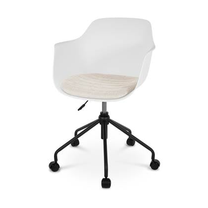 Nolon Nout-Liz bureaustoel wit met beige zitkussen - zwart onderstel