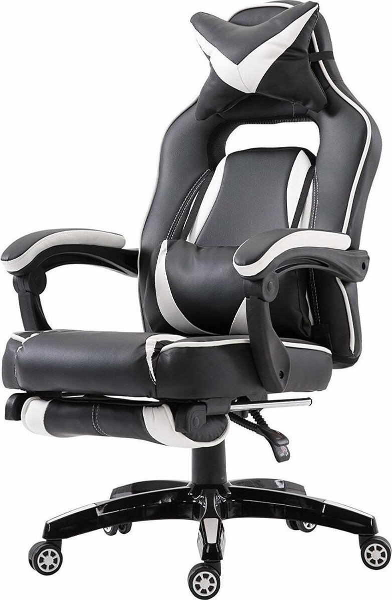 Vinsetto Bureaustoel sportief met voetensteun kunstleer zwart/wit