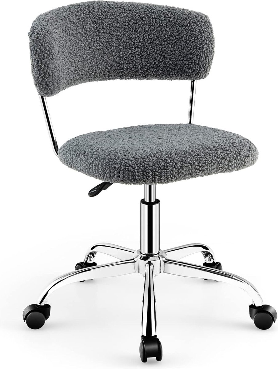 Bureaustoel, comfortabele draaistoel, gewatteerde zitting, in hoogte verstelbaar, 360 graden draaibaar, bureaustoel, computerstoel, make-upstoel zonder armleuning, voor slaapkamer (grijs)