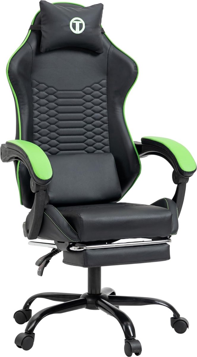 Cobra Gamingstoel, ergonomische bureaustoel met verstelbare hoogte, hoofdsteun, lenden- en traagschuimhoofdkussen, armleuningen en voetensteun, racing-pc-stoel, tot 120 kg belastbaar (blauw)