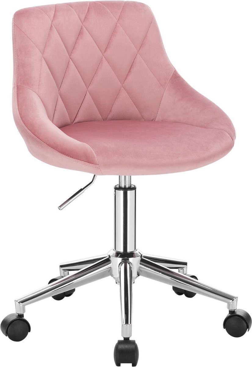 Kamyra® Velvet Bureaustoel voor Kinderen - schoonheidsspecialiste stoel - Ergonomisch, Verrijdbaar & In Hoogte Verstelbaar - Fluweel - Roze