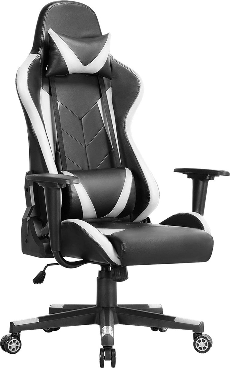 Gamingstoel, bureaustoel, stoffen tas, lentekussen, gamingstoel, stof met hoofdsteun, ergonomische gamingstoel met voetensteun, grijs