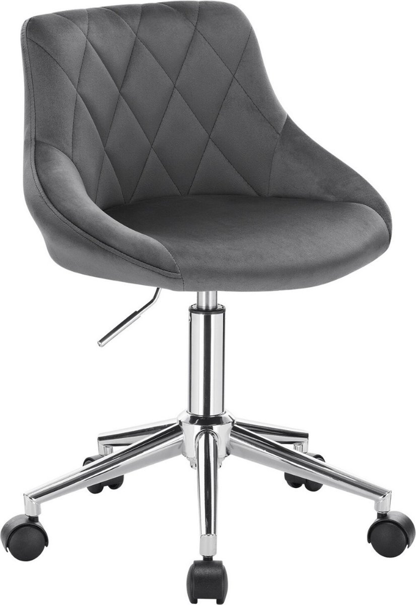 Kamyra® Velvet Bureaustoel voor Kinderen - schoonheidsspecialiste stoel - Ergonomisch, Verrijdbaar & In Hoogte Verstelbaar - Fluweel - licht grijs