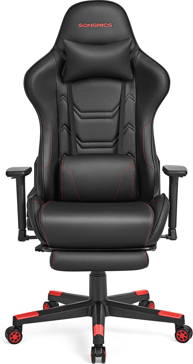 Signature Home Bomb Gamingstoel - bureaustoel - ergonomisch bureaustoel met hoge rugleuning - armleuningen, voetensteun - lendensteun - hoofdkussen - tot 150 kg belastbaar - zwart-rood