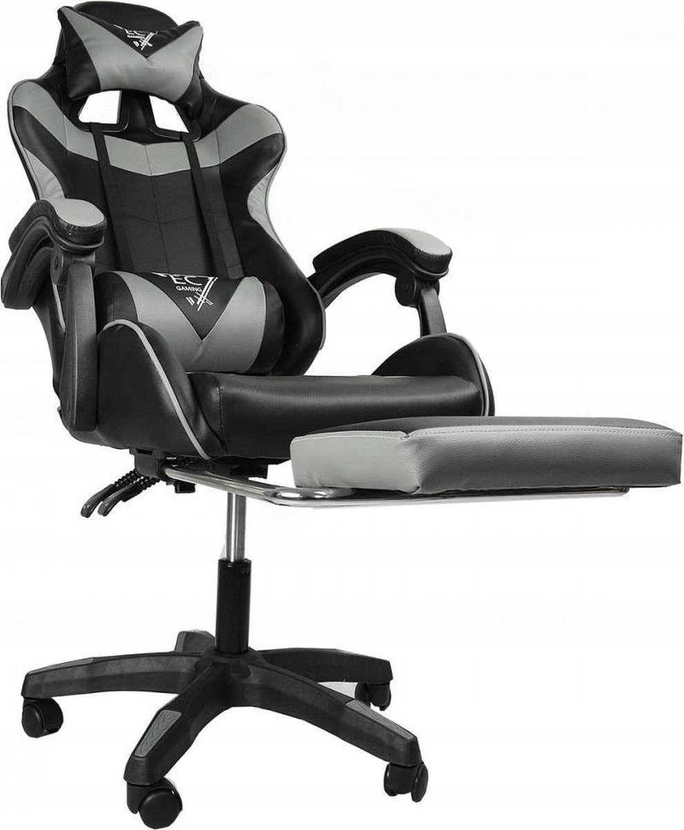 Draaibare gamestoel met EC GAMING KO voetensteun - Game stoel met voetsteun - Premium bureaustoel - Computerstoel - Zwart / Grijs